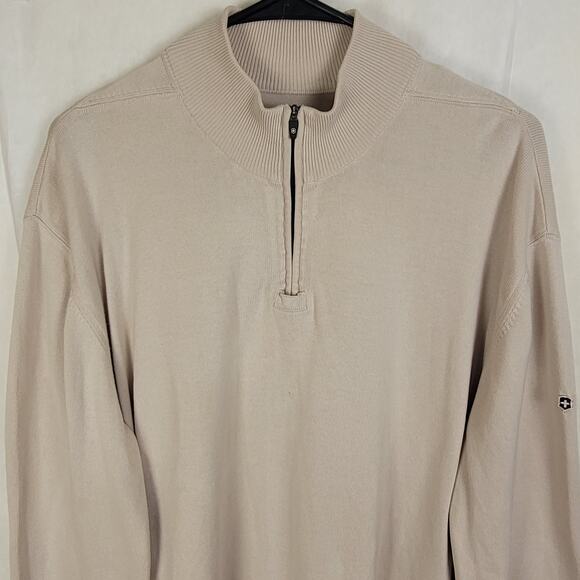 Victorinox tan quarter zip pullover shirt Size XL elbow patches preppy minimal - Picture 4 of 8